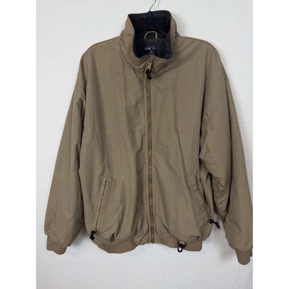 White Sierra Mens Jacket L Tan Fleece Lined Full Zip Windbreaker Bomber Style